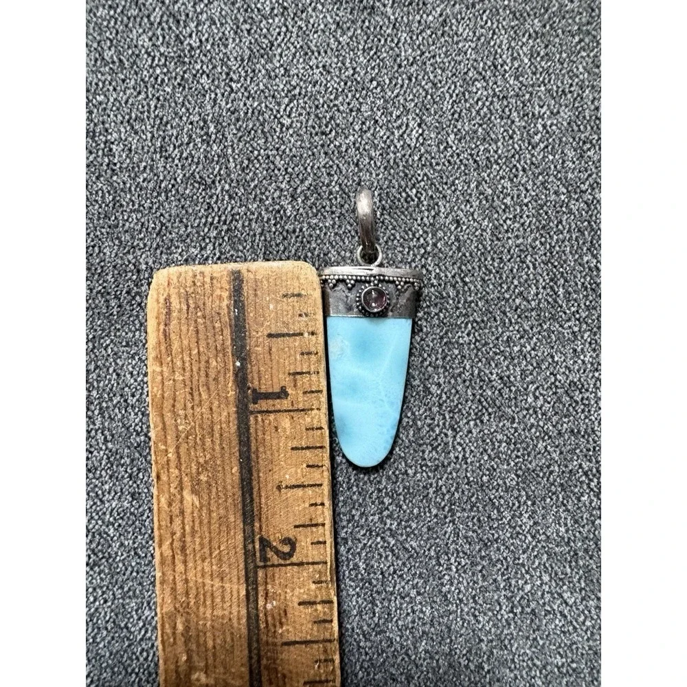 Natural Larimar Gemstone Amethyst Pendant 925 Sterling Silver Handmade Jewelry